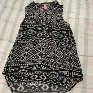 Tribal sheer hi-low sleeveless blouse